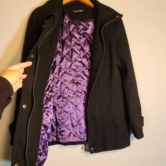 Calvin Klein Funnel Neck Black Wool Coat - 8 - Picture 7 of 10